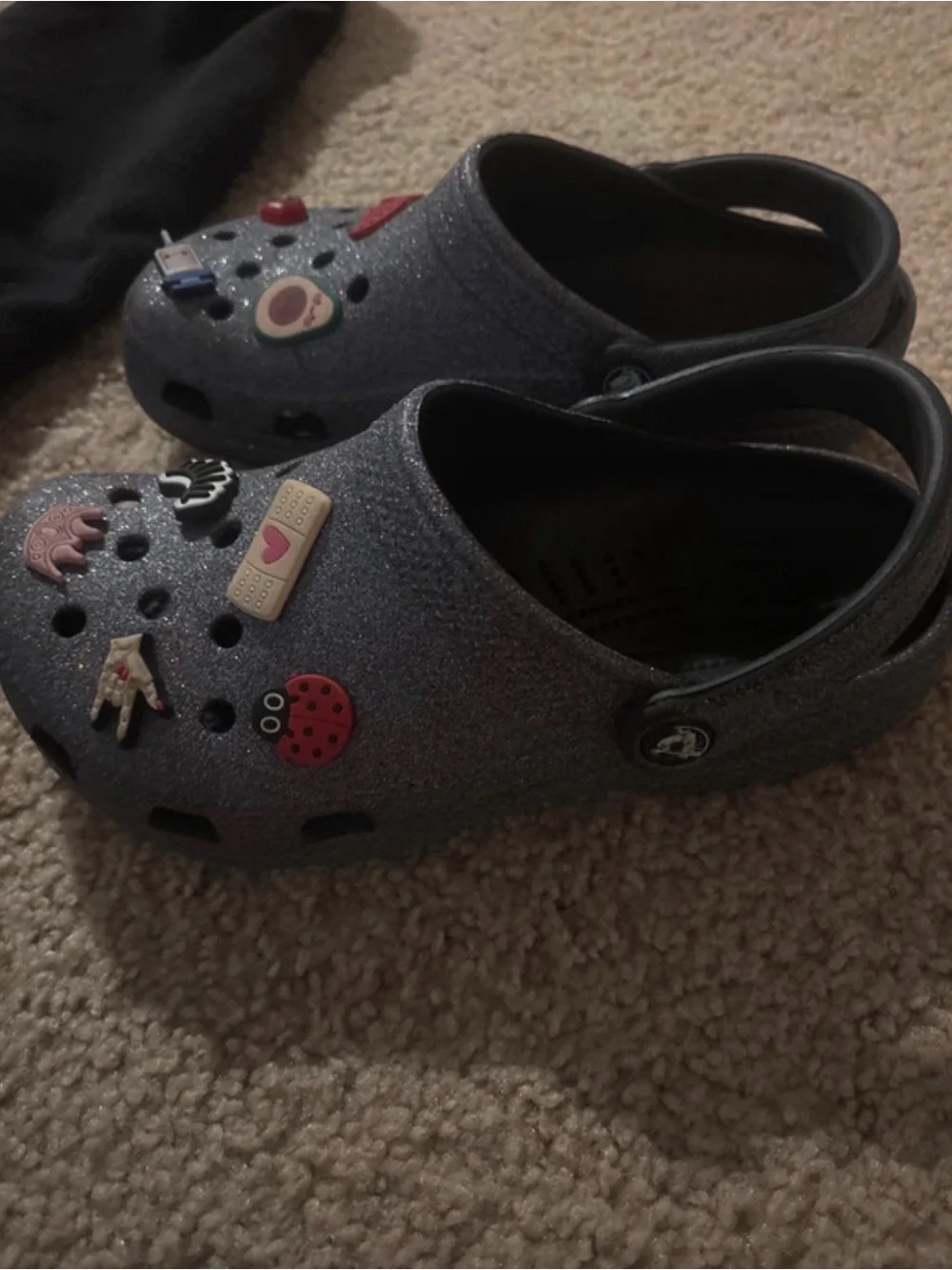 CROCS Kids Glitter Clogs with Assorted Charms - Black